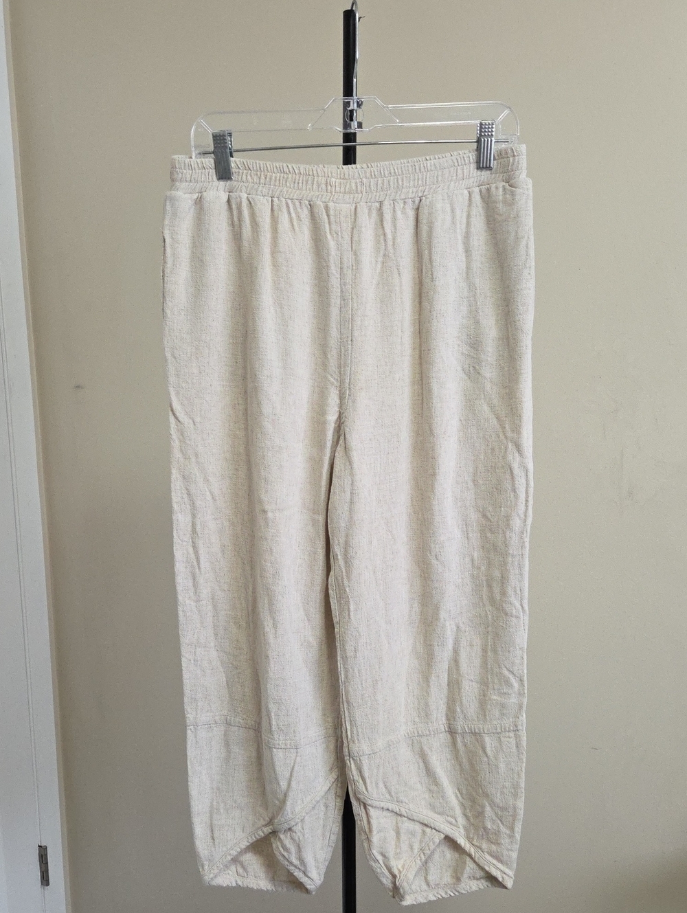 Simple Cream Elastic-Waist Linen-Blend Chinos Trouser Pants